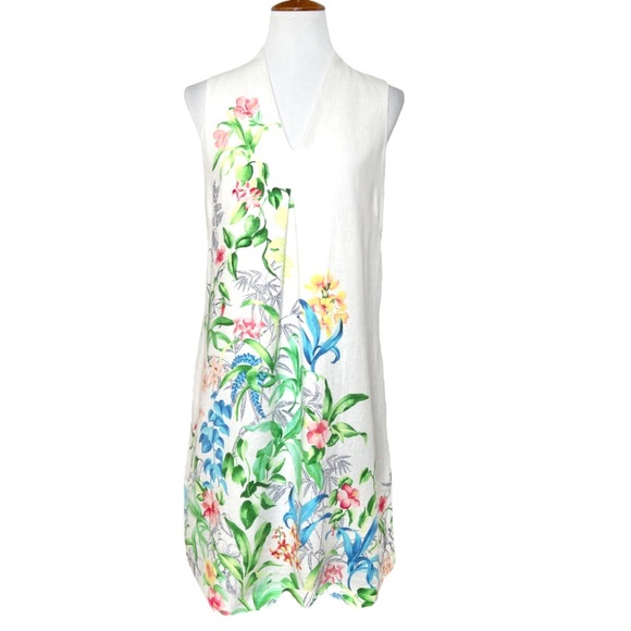Tommy Bahama Dresses & Skirts - SOLD-Tommy Bahama Linen Blend White Floral Print Sleeveless Tunic Dress